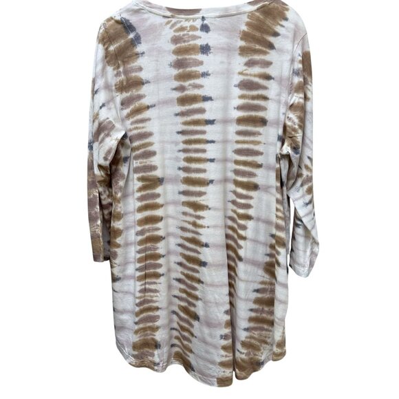 LOGO Lori Goldstein Tunic Tee Plus Size 1X Tan Boho Tie Dye Pockets Womens Top - Picture 5 of 10